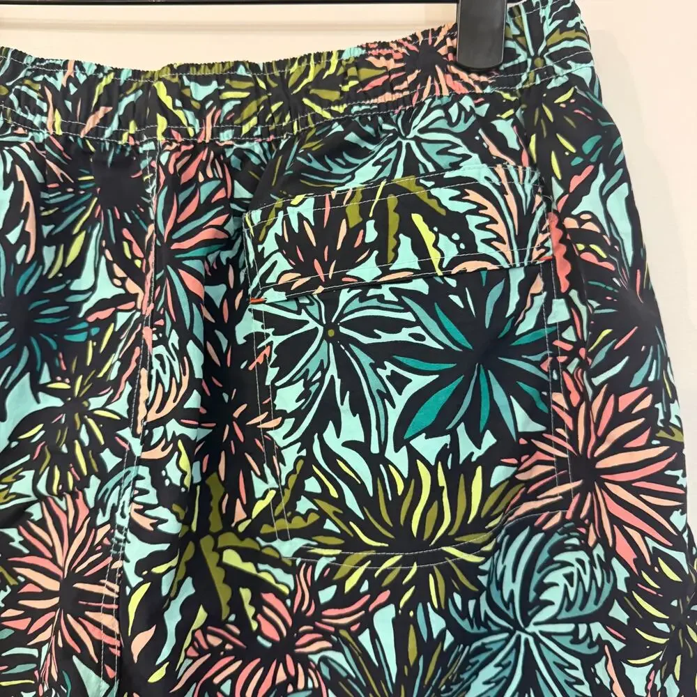 Saxx Go Coastal 2N1 Volley Swim Trunks Mens L Tropical Palm Print Lined